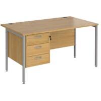 Rectangular Straight Desk Oak Wood H-Frame Legs Silver Maestro 25 1400 x 800 x 725mm 3 Drawer Pedestal