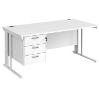 Rectangular Straight Desk White Wood Cable Managed Legs White Maestro 25 1600 x 800 x 725mm 3 Drawer Pedestal