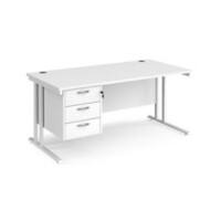Rectangular Straight Desk with 3 Drawer Pedestal White Wood Cantilever Legs White Maestro 25 1600 x 800 x 725mm
