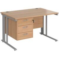 Rectangular Straight Desk Beech Wood Cantilever Legs Silver Maestro 25 1200 x 800 x 725mm 3 Drawer Pedestal