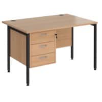 Rectangular Straight Desk Beech Wood H-Frame Legs Black Maestro 25 1200 x 800 x 725mm 3 Drawer Pedestal