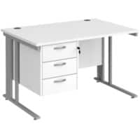 Rectangular Straight Desk White Wood Cable Managed Legs Silver Maestro 25 1200 x 800 x 725mm 3 Drawer Pedestal