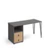 Rectangular Hairpin Desk Onyx Grey, Kendal Oak Drawers Wood/Metal Hairpin Legs Black Tikal 1400 x 600 x 730mm
