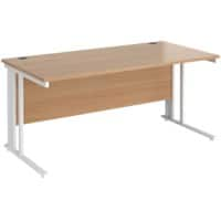 Rectangular Straight Desk Beech Wood Cable Managed Legs White Maestro 25 1600 x 800 x 725mm