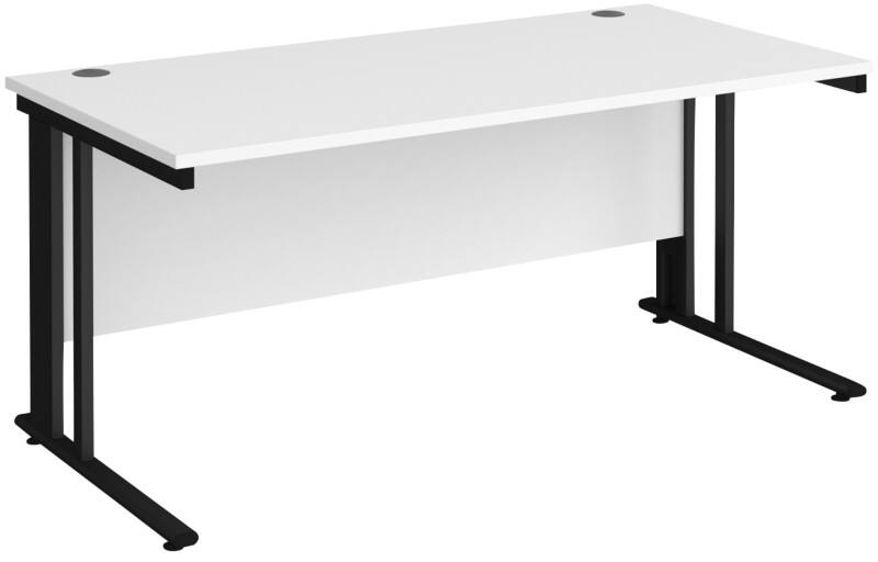 Rectangular Straight Desk White Wood Cable Managed Legs Black Maestro 25 1600 x 800 x 725mm