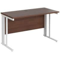 Rectangular Straight Desk Walnut Wood Cable Managed Legs White Maestro 25 1200 x 600 x 725mm