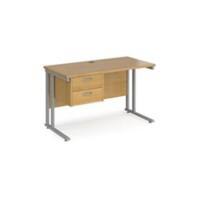 Rectangular Straight Desk Oak Wood Cantilever Legs Silver Maestro 25 1200 x 600 x 725mm 2 Drawer Pedestal