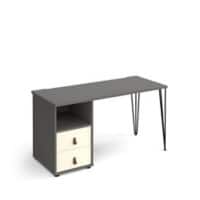 Rectangular Hairpin Desk Onyx Grey, White Drawers Wood/Metal Hairpin Legs Black Tikal 1400 x 600 x 730mm
