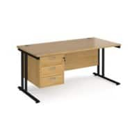 Rectangular Straight Desk Oak Wood Cantilever Legs Black Maestro 25 1600 x 800 x 725mm 3 Drawer Pedestal