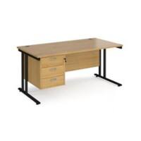 Rectangular Straight Desk Oak Wood Cantilever Legs Black Maestro 25 1600 x 800 x 725mm 3 Drawer Pedestal