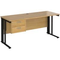 Rectangular Straight Desk Oak Wood Cantilever Legs Black Maestro 25 1600 x 600 x 725mm 2 Drawer Pedestal