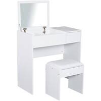 HOMCOM Dressing Table 831-193WT Foam, Glass, Leather, Particle Board White 400 mm x 800 mm x 790 mm