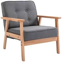 HOMCOM Accent Chair Wood, Grey Linen, Beech, Sponge 833-664V70