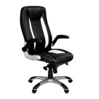 Nautilus Designs Ltd. High Back Executive Chair with Folding Arms and Satin Chrome Base - Black and White