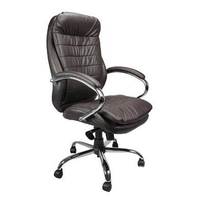 Nautilus Designs Ltd. High Back Italian Leather Faced Synchronous Executive Armchair with Integral Headrest and Chrome Base Brown