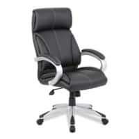 Nautilus Designs Ltd. High Back Leather Faced Manager Chair with Satin Silver Finish to Armrests and Base - Black