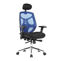 Nautilus Designs Ltd. High Back Mesh Synchronous Executive Armchair with Adjustable Headrest and Chrome Base Blue