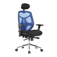 Nautilus Designs Ltd. High Back Mesh Synchronous Executive Armchair with Adjustable Headrest and Chrome Base Blue