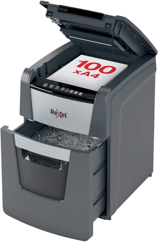 Rexel Optimum AutoFeed+ 100X Automatic Cross-Cut Shredder Security Level P-4 110 Sheets Automatic & 8 Sheets Manual