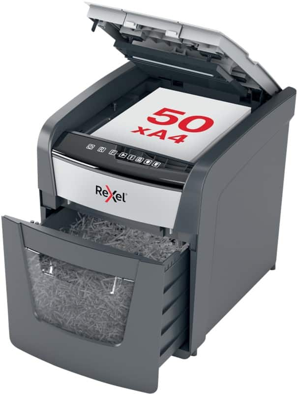 Rexel Optimum AutoFeed+ 50X Automatic Cross-Cut Shredder Security Level P-4 55 Sheets Automatic & 6 Sheets Manual