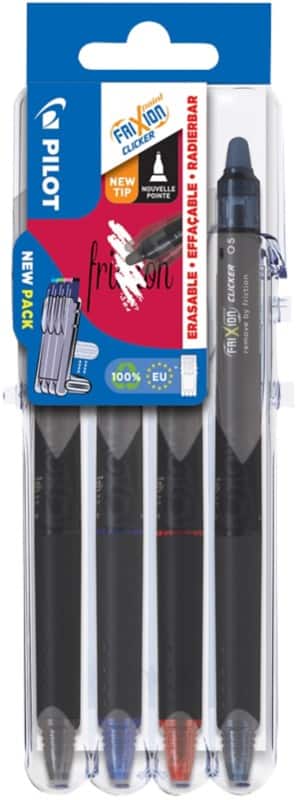 Pilot Frixion Ball Clicker retractable Rollerball Pen Assorted 0.25 mm Fine Conical Refillable Pack of 4