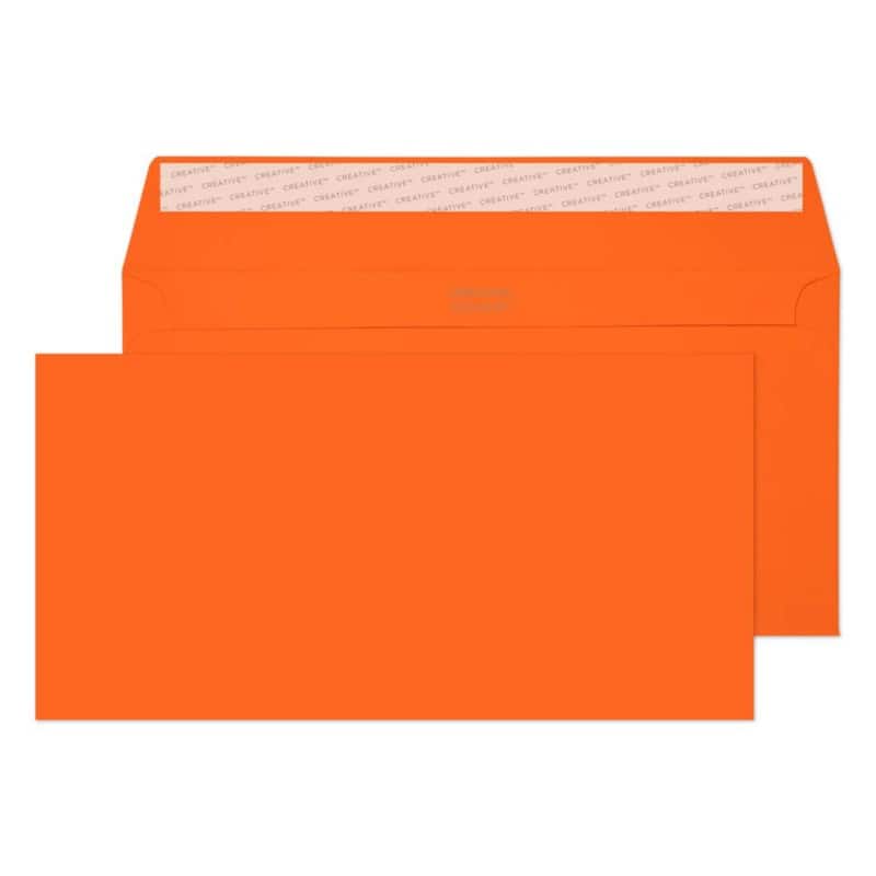 Creative Coloured Envelopes DL+ 229 (W) x 114 (H) mm Adhesive Strip Orange 120 gsm Pack of 500