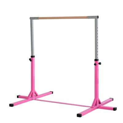 HOMCOM Steel Frame Adjustable Horizonal Gymnastics Bar Pink