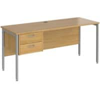 Rectangular Straight Desk Oak Wood H-Frame Legs Silver Maestro 25 1600 x 600 x 725mm 2 Drawer Pedestal