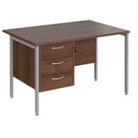 Rectangular Straight Desk Walnut Wood H-Frame Legs Silver Maestro 25 1200 x 800 x 725mm 3 Drawer Pedestal