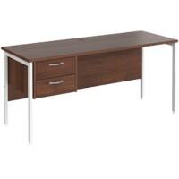 Rectangular Straight Desk Walnut Wood H-Frame Legs White Maestro 25 1600 x 600 x 725mm 2 Drawer Pedestal