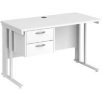 Rectangular Straight Desk White Wood Cable Managed Legs White Maestro 25 1200 x 600 x 725mm 2 Drawer Pedestal