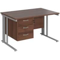 Rectangular Straight Desk Walnut Wood Cable Managed Legs Silver Maestro 25 1200 x 800 x 725mm 3 Drawer Pedestal