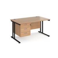 Rectangular Straight Desk Beech Wood Cantilever Legs Black Maestro 25 1400 x 800 x 725mm 3 Drawer Pedestal