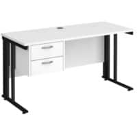 Rectangular Straight Desk White Wood Cable Managed Legs Black Maestro 25 1400 x 600 x 725mm 2 Drawer Pedestal