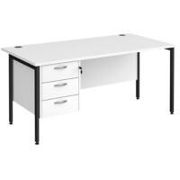 Rectangular Straight Desk White Wood H-Frame Legs Black Maestro 25 1600 x 800 x 725mm 3 Drawer Pedestal