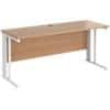 Rectangular Straight Desk Beech Wood Cable Managed Legs White Maestro 25 1600 x 600 x 725mm