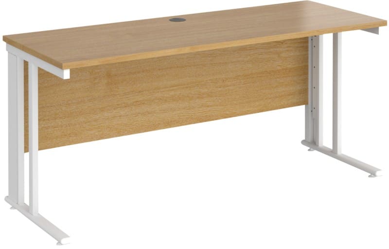 Rectangular Straight Desk Oak Wood Cable Managed Legs White Maestro 25 1600 x 600 x 725mm