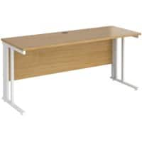 Rectangular Straight Desk Oak Wood Cable Managed Legs White Maestro 25 1600 x 600 x 725mm