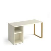 Rectangular Sleigh Frame Desk with support pedestal White Wood/Metal Sleigh Legs Brass Cairo 1400 x 600 x 730mm