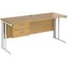 Rectangular Straight Desk Oak Wood Cable Managed Legs White Maestro 25 1600 x 600 x 725mm 2 Drawer Pedestal