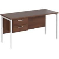 Rectangular Straight Desk Walnut Wood H-Frame Legs White Maestro 25 1400 x 600 x 725mm 2 Drawer Pedestal