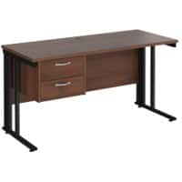 Rectangular Straight Desk Walnut Wood Cable Managed Legs Black Maestro 25 1400 x 600 x 725mm 2 Drawer Pedestal