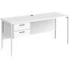 Rectangular Straight Desk White Wood H-Frame Legs White Maestro 25 1600 x 600 x 725mm 2 Drawer Pedestal