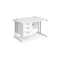 Rectangular Straight Desk White Wood Cantilever Legs White Maestro 25 1200 x 800 x 725mm 3 Drawer Pedestal