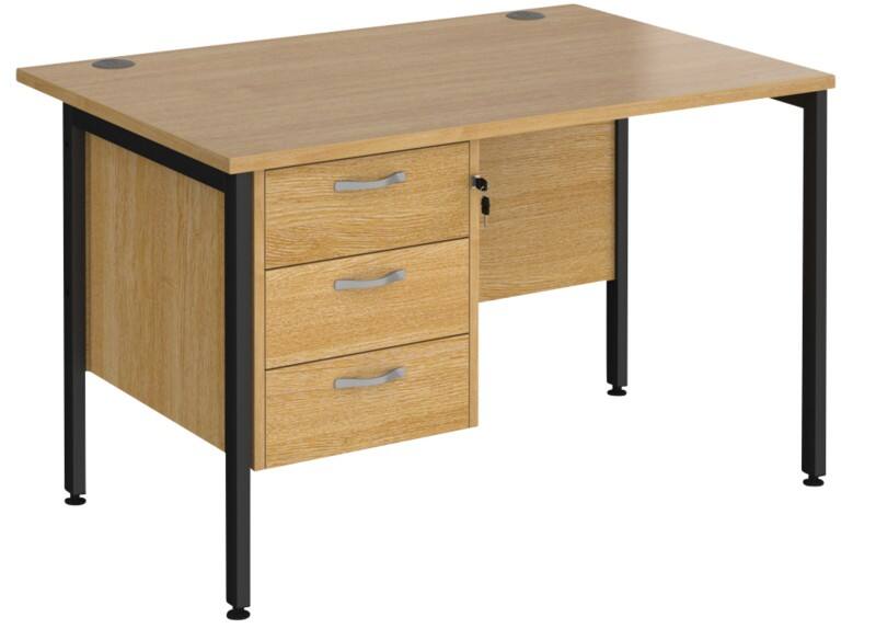 Rectangular Straight Desk Oak Wood H-Frame Legs Black Maestro 25 1200 x 800 x 725mm 3 Drawer Pedestal