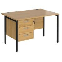 Rectangular Straight Desk Oak Wood H-Frame Legs Black Maestro 25 1200 x 800 x 725mm 3 Drawer Pedestal