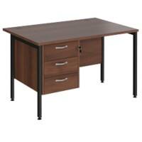 Rectangular Straight Desk Walnut Wood H-Frame Legs Black Maestro 25 1200 x 800 x 725mm 3 Drawer Pedestal