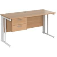 Rectangular Straight Desk Beech Wood Cable Managed Legs White Maestro 25 1400 x 600 x 725mm 2 Drawer Pedestal