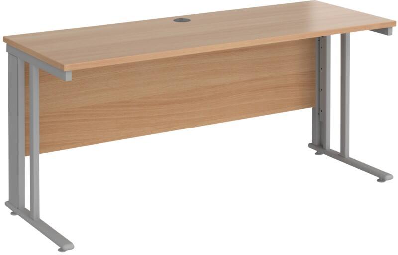 Rectangular Straight Desk Beech Wood Cable Managed Legs Silver Maestro 25 1600 x 600 x 725mm