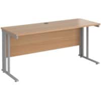 Rectangular Straight Desk Beech Wood Cable Managed Legs Silver Maestro 25 1600 x 600 x 725mm